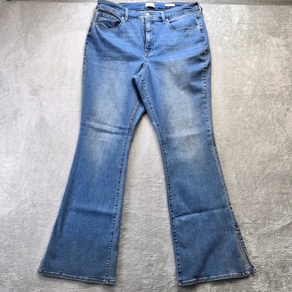 Wonderly High Rise Flare Jeans Womens 16 Blue Med Wash Side Slit Stretch Denim - Picture 4 of 14
